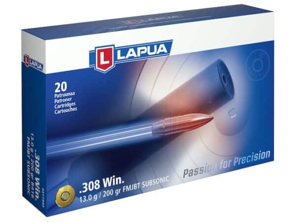 Lapua Ammunition 308 Winchester Subsonic 200 Grain Full Metal Jacket Box of 20 For Sale