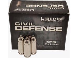 Liberty Civil Defense Ammunition 10mm Auto 60 Grain Fragmenting Hollow Point Lead-Free Box of 20 For Sale