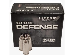 500 Rounds of Liberty Civil Defense Ammunition 40 S&W 60 Grain Fragmenting Hollow Point Lead-Free Box of 20 For Sale