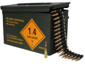 Magtech Ammunition 7.62x51mm NATO M80 148 Grain Full Metal Jacket 500 Linked Rounds in Ammo Can For Sale