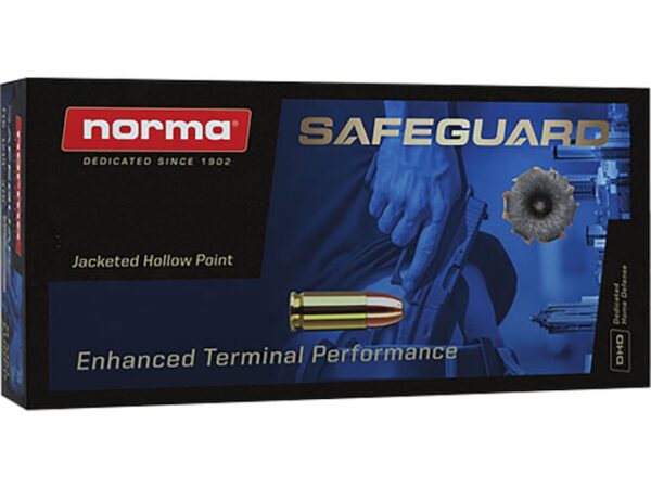 Norma Home Defense Safeguard Ammunition 9mm Luger 115 Grain Jacketed Hollow Point Box of 50 For Sale