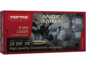 Norma Range & Training Ammunition 9mm Luger 115 Grain Full Metal Jacket For Sale