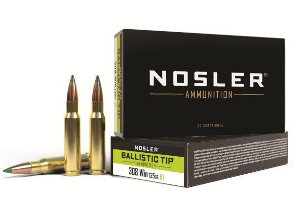 500 Rounds of Nosler BT Ammunition 308 Winchester 125 Grain Ballistic Tip Box of 20 For Sale