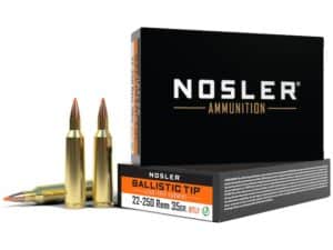 Nosler BT Varmint Ammunition 22-250 Remington 35 Grain Ballistic Tip Varmint Lead-Free Box of 20 For Sale