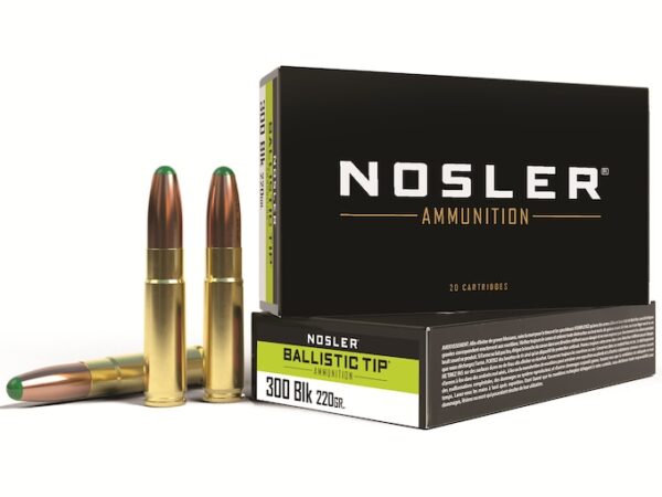 Nosler BTA Ammunition 300 AAC Blackout 220 Grain Ballistic Tip Round Nose Box of 20 For Sale