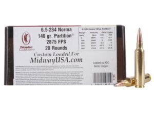 500 Rounds of Nosler Custom Ammunition 6.5mm-284 Norma 140 Grain Partition Box of 20 For Sale