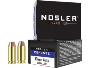 Nosler Defense Ammunition 10mm Auto 200 Grain Jacketed Hollow Point Box of 20 For Sale