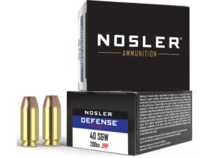 500 Rounds of Nosler Defense Ammunition 40 S&W 200 Grain Bonded Jacketed Hollow Point Box of 20 For Sale