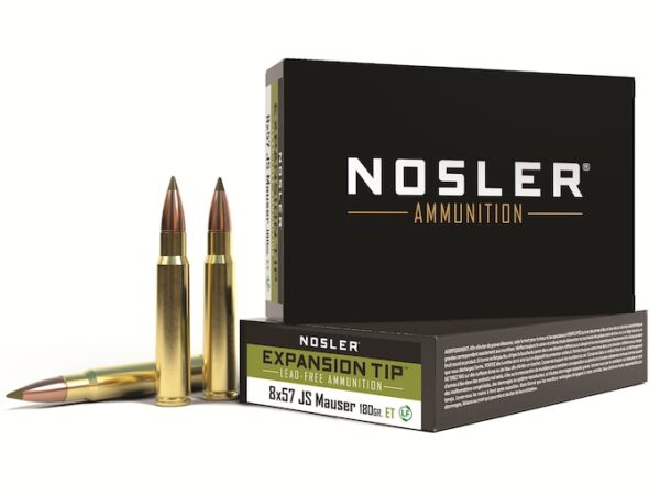 Nosler E-Tip Ammunition 8x57mm JS Mauser (8mm Mauser) 180 Grain E-Tip Lead-Free Box of 20 For Sale