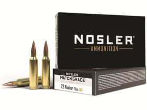 Nosler Match Grade Ammunition 22 Nosler 70 Grain RDF Hollow Point Boat Tail Box of 20 For Sale
