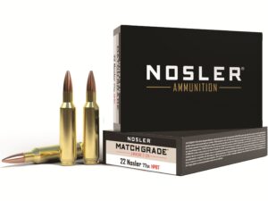500 Rounds of Nosler Match Grade Ammunition 22 Nosler 77 Grain Custom Competition Hollow Point Boat Tail Box of 20 For Sale