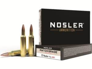 Nosler Match Grade Ammunition 22 Nosler 77 Grain Custom Competition Hollow Point Boat Tail Box of 20 For Sale