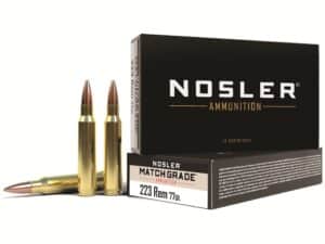 500 Rounds of Nosler Match Grade Ammunition 223 Remington 77 Grain Custom Competition Match Box of 20 For Sale