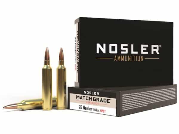 Nosler Match Grade Ammunition 26 Nosler 140 Grain Custom Competition Hollow Point Boat Tail Box of 20 For Sale