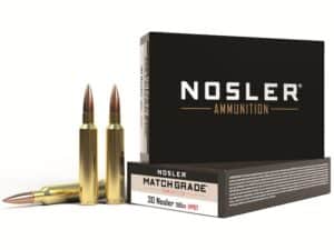 Nosler Match Grade Ammunition 30 Nosler 190 Grain Custom Competition Hollow Point Boat Tail Box of 20 For Sale