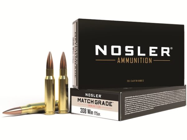 Nosler Match Grade Ammunition 308 Winchester 175 Grain Custom Competition Box of 20 For Sale