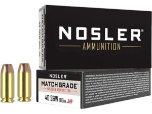Nosler Match Grade Ammunition 40 S&W 180 Grain Jacketed Hollow Point Box of 50 For Sale