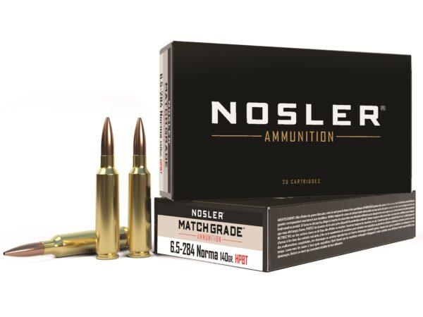 500 Rounds of Nosler Match Grade Ammunition 6.5mm-284 Norma 140 Grain Custom Competition Hollow Point Boat Tail Box of 20 For Sale