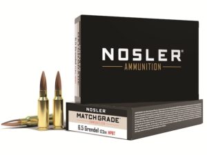 Nosler Match Grade Ammunition 6.5 Grendel 123 Grain Custom Competition Hollow Point Boat Tail Box of 20 For Sale