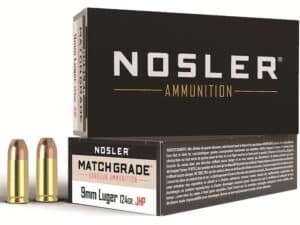 Nosler Match Grade Ammunition 9mm Luger 124 Grain Jacketed Hollow Point For Sale