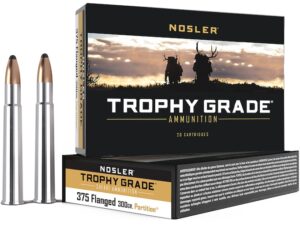 Nosler Safari Ammunition 375 Flanged Magnum 300 Grain Partition Box of 20 For Sale