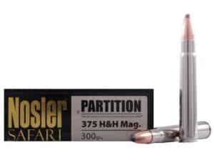 Nosler Safari Ammunition 375 H&H Magnum 300 Grain Partition Box of 20 For Sale