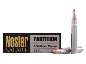 Nosler Safari Ammunition 9.3x62mm Mauser 286 Grain Partition Box of 20 For Sale