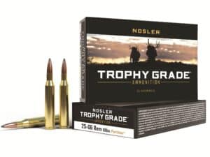 500 Rounds of Nosler Trophy Grade Ammunition 25-06 Remington 100 Grain Partition Box of 20 For Sale