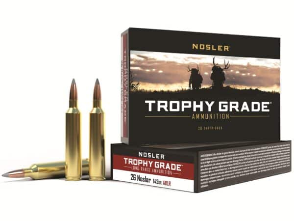 500 Rounds of Nosler Trophy Grade Ammunition 26 Nosler 142 Grain AccuBond Long Range Box of 20 For Sale