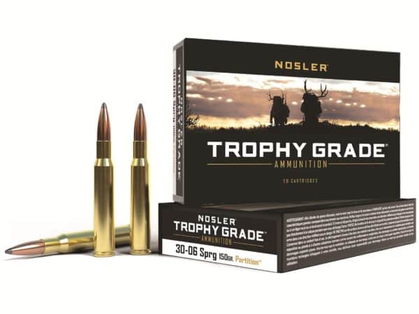 500 Rounds of Nosler Trophy Grade Ammunition 30-06 Springfield 150 Grain Partition Box of 20 For Sale