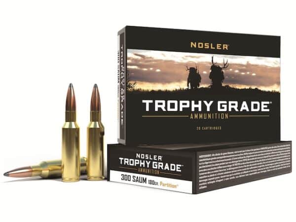 Nosler Trophy Grade Ammunition 300 Remington Short Action Ultra Magnum 180 Grain Partition Spitzer Box of 20 For Sale