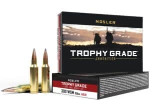 500 Rounds of Nosler Trophy Grade Ammunition 300 Winchester Short Magnum (WSM) 190 Grain AccuBond Long Range Box of 20 For Sale