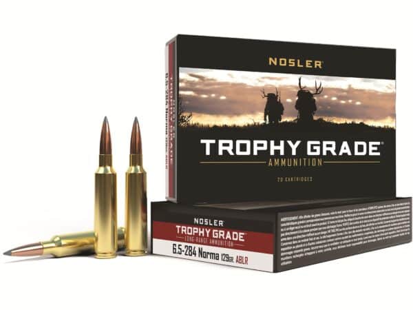 500 Rounds of Nosler Trophy Grade Ammunition 6.5mm-284 Norma 129 Grain AccuBond Long Range Box of 20 For Sale