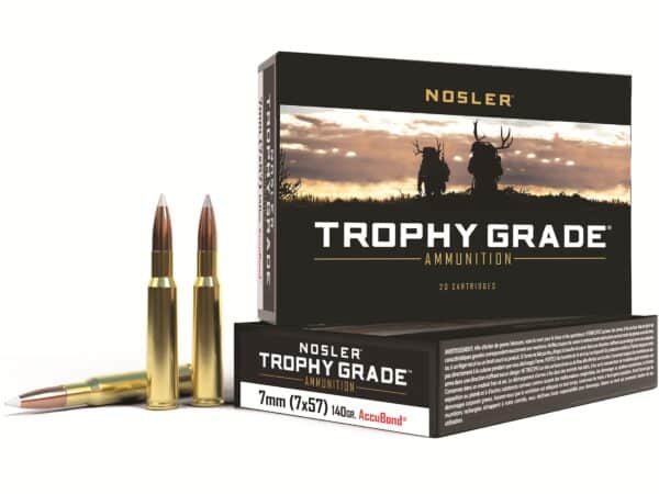 500 Rounds of Nosler Trophy Grade Ammunition 7x57mm Mauser (7mm Mauser) 140 Grain AccuBond Box of 20 For Sale