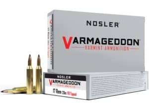 500 Rounds of Nosler Varmageddon Ammunition 17 Remington 20 Grain Polymer Tip Flat Base Box of 20 For Sale