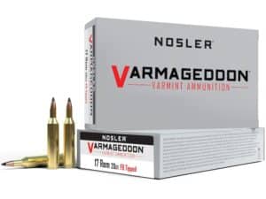 Nosler Varmageddon Ammunition 17 Remington 20 Grain Polymer Tip Flat Base Box of 20 For Sale