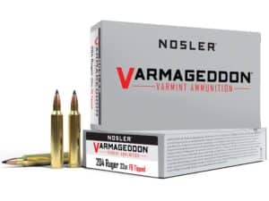 500 Rounds of Nosler Varmageddon Ammunition 204 Ruger 32 Grain Tipped Flat Base Box of 20 For Sale