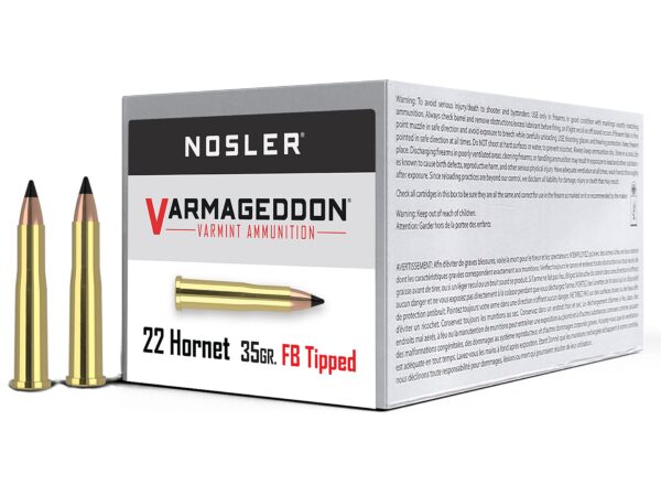 500 Rounds of Nosler Varmageddon Ammunition 22 Hornet 35 Grain Tipped Flat Base Box of 50 For Sale
