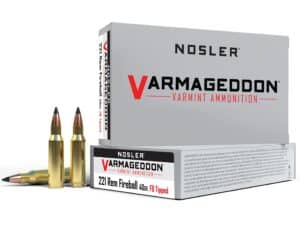 500 Rounds of Nosler Varmageddon Ammunition 221 Remington Fireball 40 Grain Polymer Tip Flat Base Box of 20 For Sale
