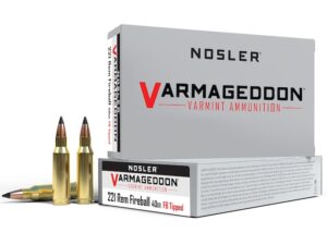 Nosler Varmageddon Ammunition 221 Remington Fireball 40 Grain Polymer Tip Flat Base Box of 20 For Sale