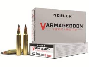 Nosler Varmageddon Ammunition 223 Remington 55 Grain Polymer Tip Flat Base Box of 20 For Sale