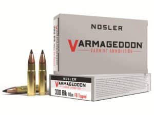 500 Rounds of Nosler Varmageddon Ammunition 300 AAC Blackout 110 Grain Polymer Tip Flat Base Box of 20 For Sale