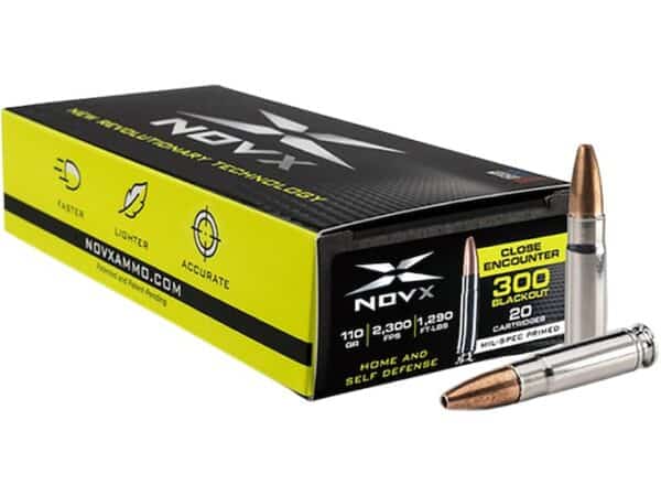 NovX Close Encounter Ammunition 300 AAC Blackout 110 Grain Frangible Hollow Point Lead Free Box of 20 For Sale