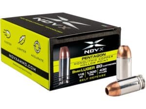 NovX Pentagon Self Defense Ammunition 9mm Luger 115 Grain Copper Hollow Point Lead Free Box of 20 For Sale