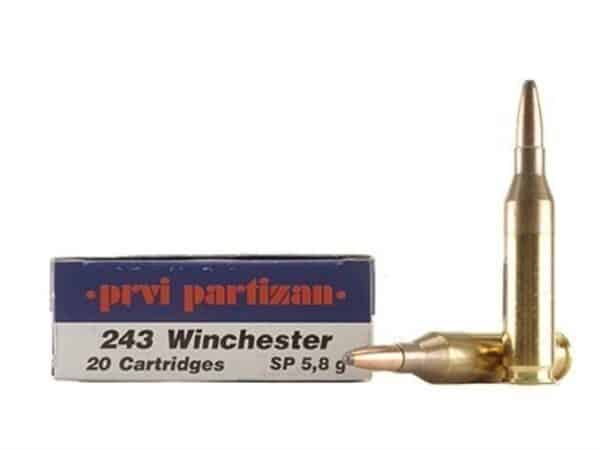 Prvi Partizan Ammunition 243 Winchester 90 Grain Soft Point Box of 20 For Sale