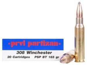 Prvi Partizan Ammunition 308 Winchester 165 Grain Pointed Soft Point Boat Tail Box of 20 For Sale