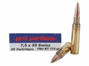Prvi Partizan Ammunition 7.5mm Schmidt-Rubin (7.5x55mm Swiss) 174 Grain Full Metal Jacket Box of 20 For Sale