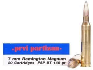 Prvi Partizan Ammunition 7mm Remington Magnum 140 Grain Pointed Soft Point Box of 20 For Sale