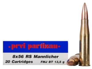 Prvi Partizan Ammunition 8x56mm Rimmed Hungarian (RS Mannlicher) 208 Grain Full Metal Jacket Box of 20 For Sale