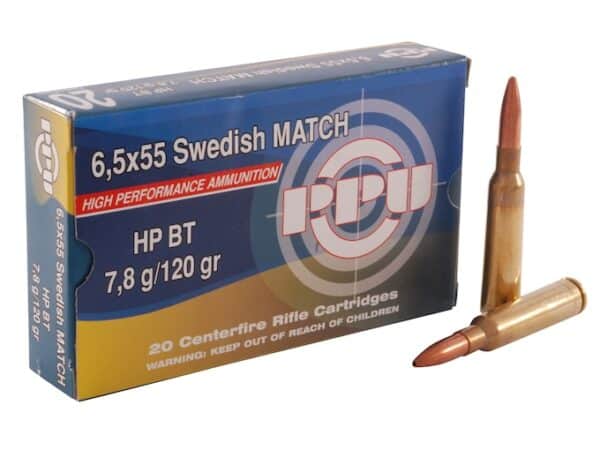 Prvi Partizan Match Ammunition 6.5x55mm Swedish Mauser 120 Grain Hollow Point Boat Tail Box of 20 For Sale